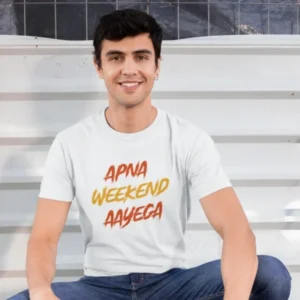 men-white-printed-apna-weekend-aayega-round-neck-cotton-t-shirt