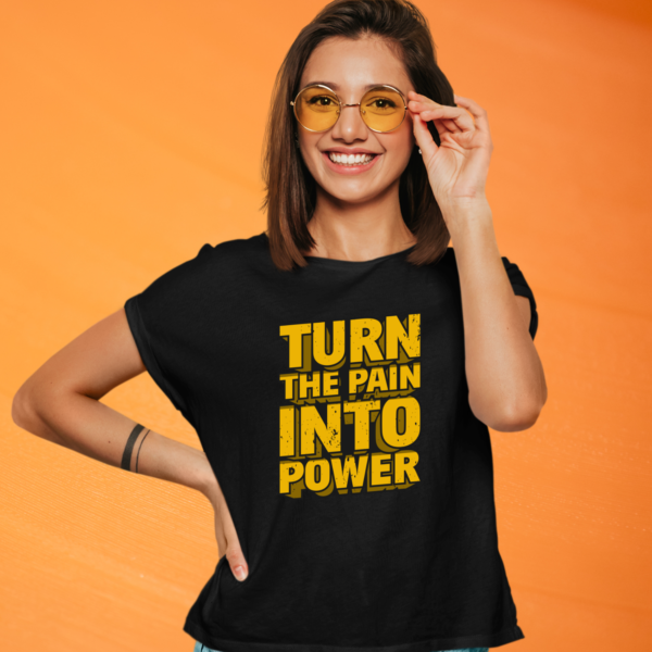 turn-the-pain-into-power-black-round-neck-cotton-t-shirt