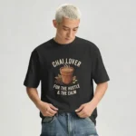 Man wearing a chai lover hustle graphic t-shirt