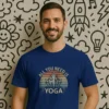 Close-up chest view of the all you need is yoga t shirt graphic print detail