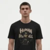 Close-up of an urban streetwear graphic tee design with an illustrated boy and bold typography