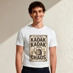 Man wearing a Kadak kadak chaos graphic t-shirt