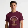 Model wearing a sab moh maya hai t shirt with golden tree print